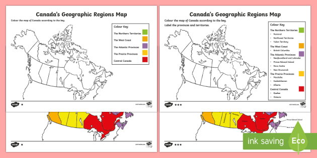 Canada S Geographical Regions Map Differentiated Colouring Page