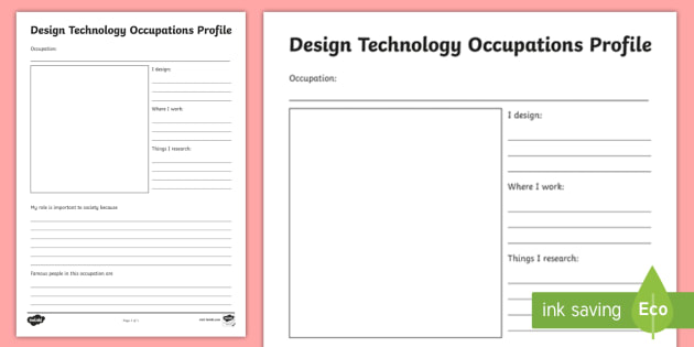 Design Technology Occupations Profile Worksheet / Worksheet
