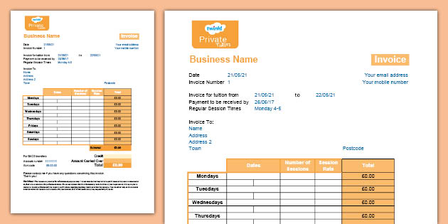 Private Tutoring Invoice Template (teacher made)