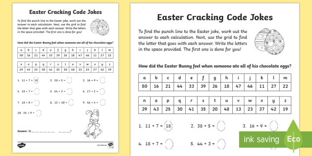 easter joke addition code breaker worksheet worksheet