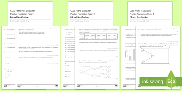GCSE Maths Specimen Papers 1, 2 and 3 Foundation (001) Edexcel ...