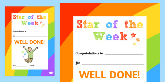 Star of the Week Decorative Certificate certificate star