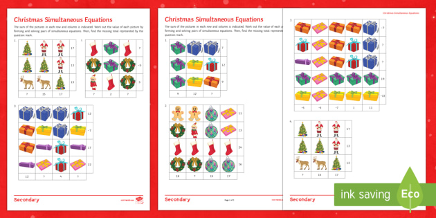 Christmas Algebra Differentiated Worksheet Activity Sheets Algebra