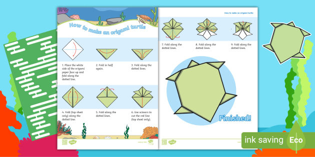 Origami Turtle English Tutorial 英語で折り紙 亀