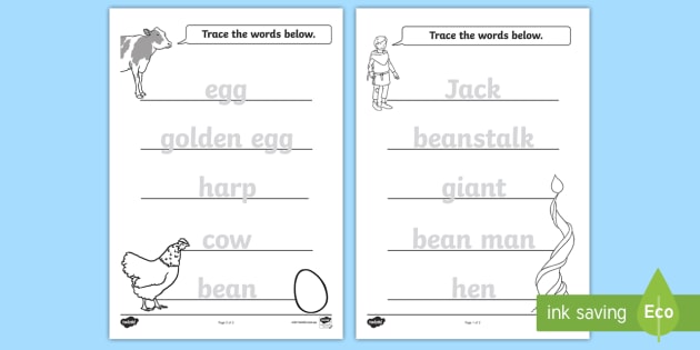 Jack and the Beanstalk Trace the Words Worksheet / Worksheet