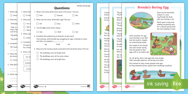 Brenda's Boring Egg Differentiated Reading Comprehension Activity