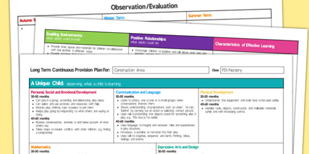 Construction Area Editable Continuous Provision Plan Nursery FS1