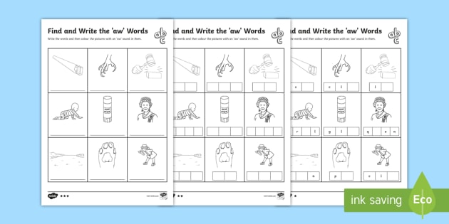 Find and Write the aw Words Differentiated Worksheet / Activity
