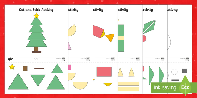 2D Shape Christmas Tree and Festive Items Worksheet - Twinkl