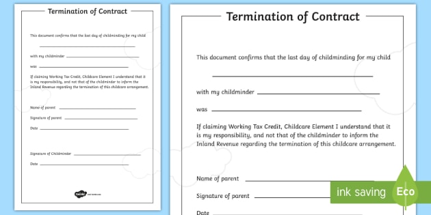 Termination Of Contract Childminder Notice Letter