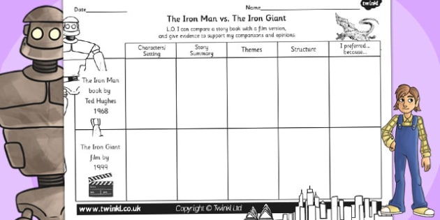 The Iron Man Comparing the Book Film Differentiated Worksheets