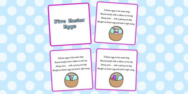 Five Easter Eggs Counting Song Sequencing Cards - counting, song, egg