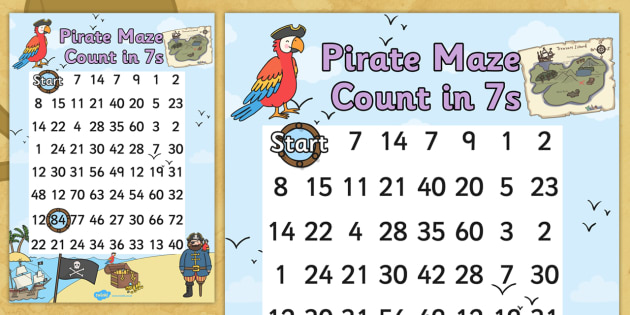 Pirate Themed Counting In 7s Maze Worksheet Pirates Count