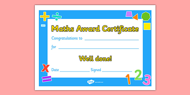 Maths Award Certificate
