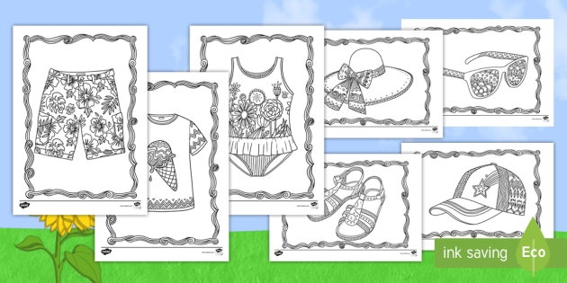 summer clothes mindfulness coloring sheets english/hindi