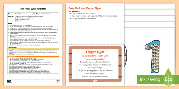 Eyfs Busy Builders Finger Gym Plan And Resource Pack