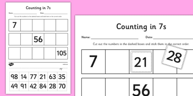 Counting In 7s Cut And Stick Worksheet Worksheet