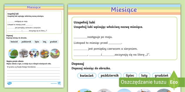 Miesiące | Arkusz ćwiczeń o miesiącach