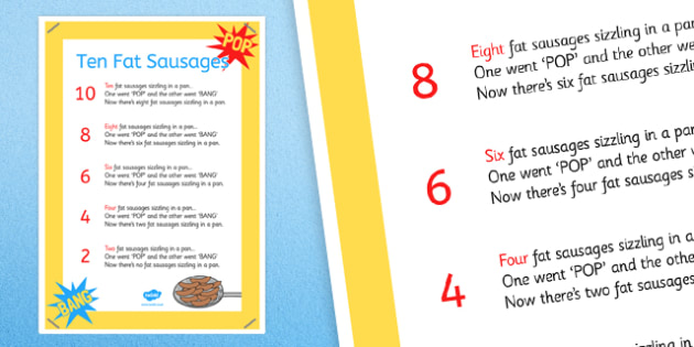 Ten Fat Sausages Nursery Rhyme Poster Teacher Made