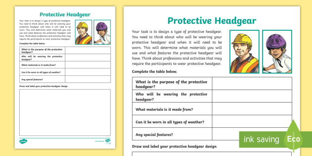 Design Protective Headgear Worksheet / Worksheet