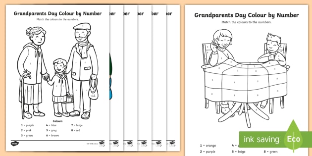 Grandparents Day Color by Numbers Worksheet / Worksheets - grandma, grandad