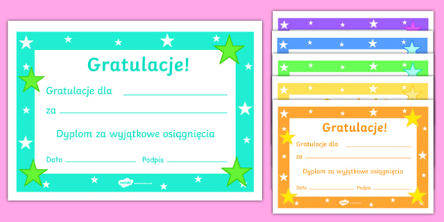 Certyfikat Gratulacje! do edytowania po polsku - wyróżnienia