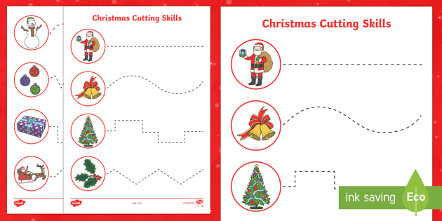 Christmas Themed Cutting Skills Worksheet / Worksheets