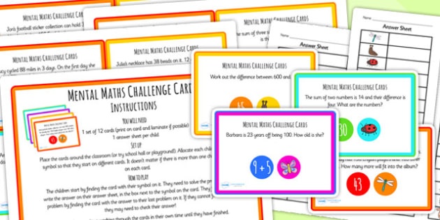 mental maths challenge cards primary resources