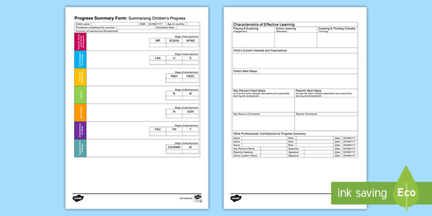 EYFS Progress Summary Form (teacher made)