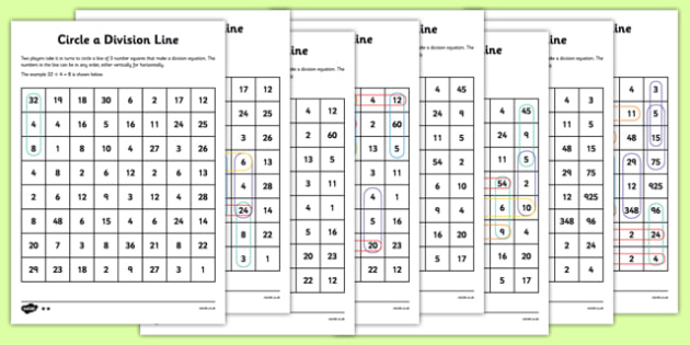 year 4 colour the division equation game sheets