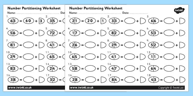 Tens and Ones Number Partitioning Worksheet - number