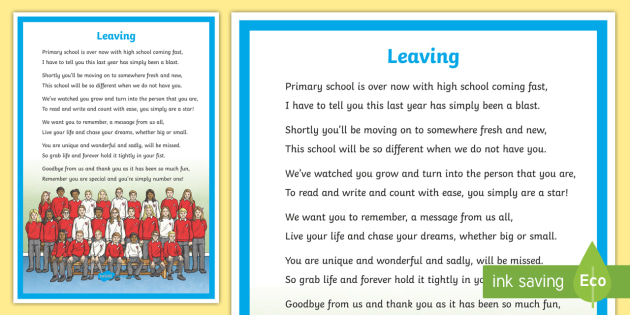 Leaving School Poem - Year 6 Leavers - End of Year Resources