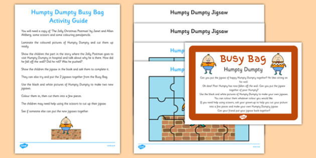 Humpty Dumpty Busy Bag Prompt Card And Resource Pack 