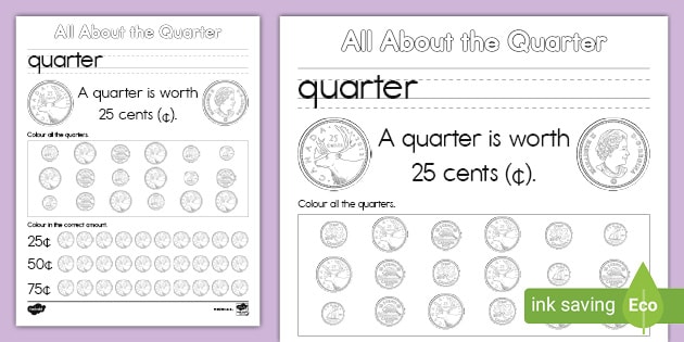all about the canadian quarter money worksheet math