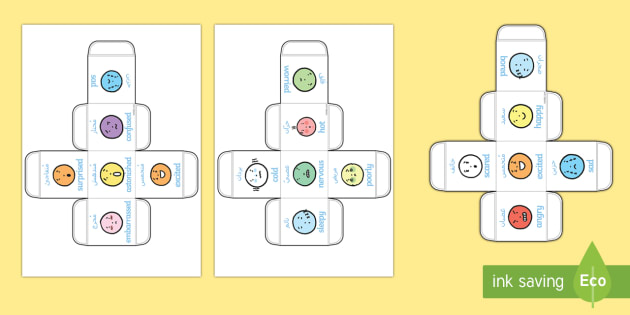 emotions dice nets arabic english eal emotions dice nets