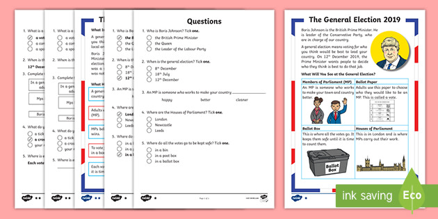 KS1 General Election Differentiated Reading Comprehension Activity