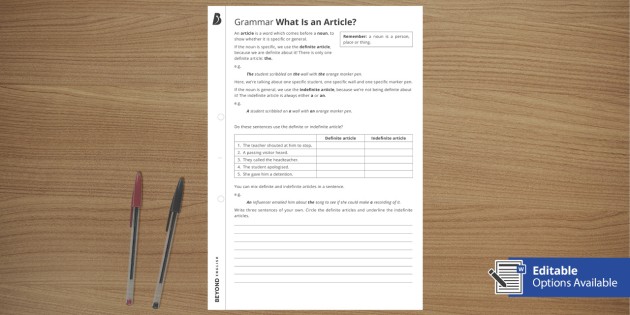 grammar what is an article worksheet an a or the ks3 spag beyond