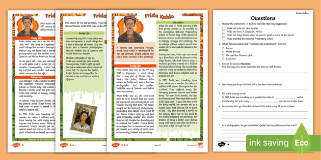 Uks2 Frida Kahlo Reading Comprehension Activity