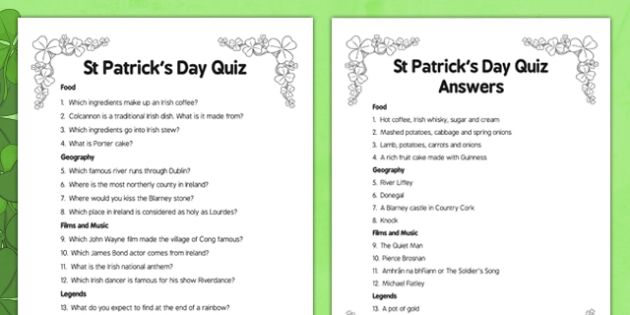 Care Home St Patrick S Day Quiz