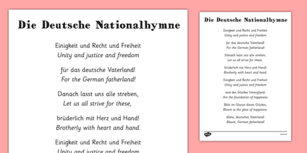 German National Anthem Sheet With Translation