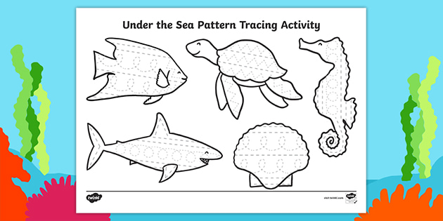 under the sea pattern tracing kindergarten worksheets