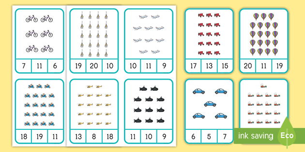 Transportation Counting to 20 Clip Cards (teacher made)