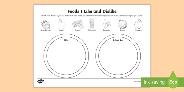 FREE! - Foods I Like and Dislike Worksheet / Worksheet