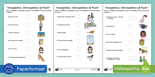 vraagteken uitroepteken of punt aktiwiteit teacher made