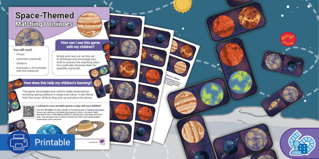 Space and Planets Dominoes Colour Matching Game - Space Day