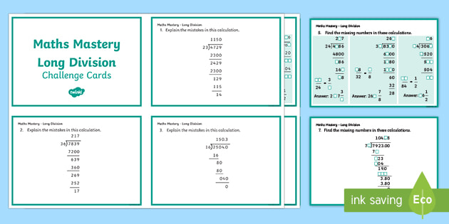 long division challenge cards year 6 primary resources