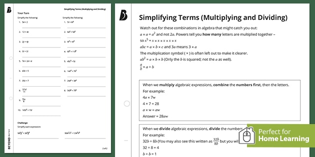 simplifying terms home learning ks3 maths beyond