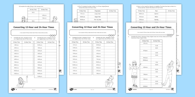 converting 12 hour and 24 hour clock differentiated worksheets