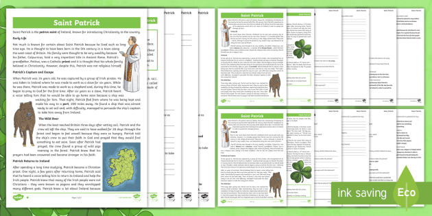 UKS2 Saint Patrick Differentiated Reading Comprehension Activity