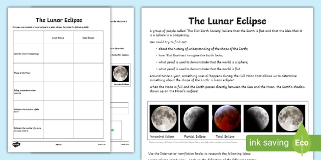 Lunar Eclipse Worksheet (teacher made) - Twinkl